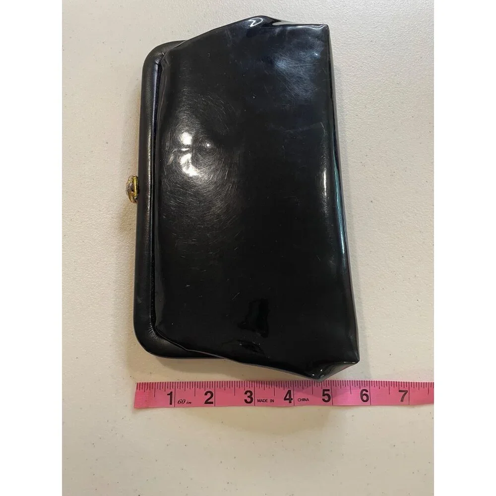 Vtg Womens‎ Black Patent Leather Convertible Clutch Whimsigoth Pinup Emo Capsule